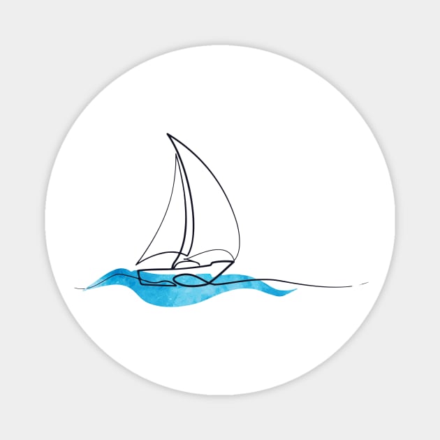 Hydro Flask sticker - ocean blue watercolor wave and sailboat | Line art Magnet by Vane22april